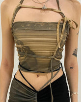 Punk Gothic Camis Grunge Lace Up Off Shoulder Women Crop Tops Hip Hop Bodycon Sleeveless Vintage Print 90s Streetwear